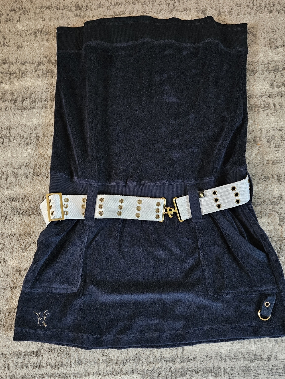 Sweet Vibes Terrycloth Tube Top Dress, Navy Blue With White Belt, Size L